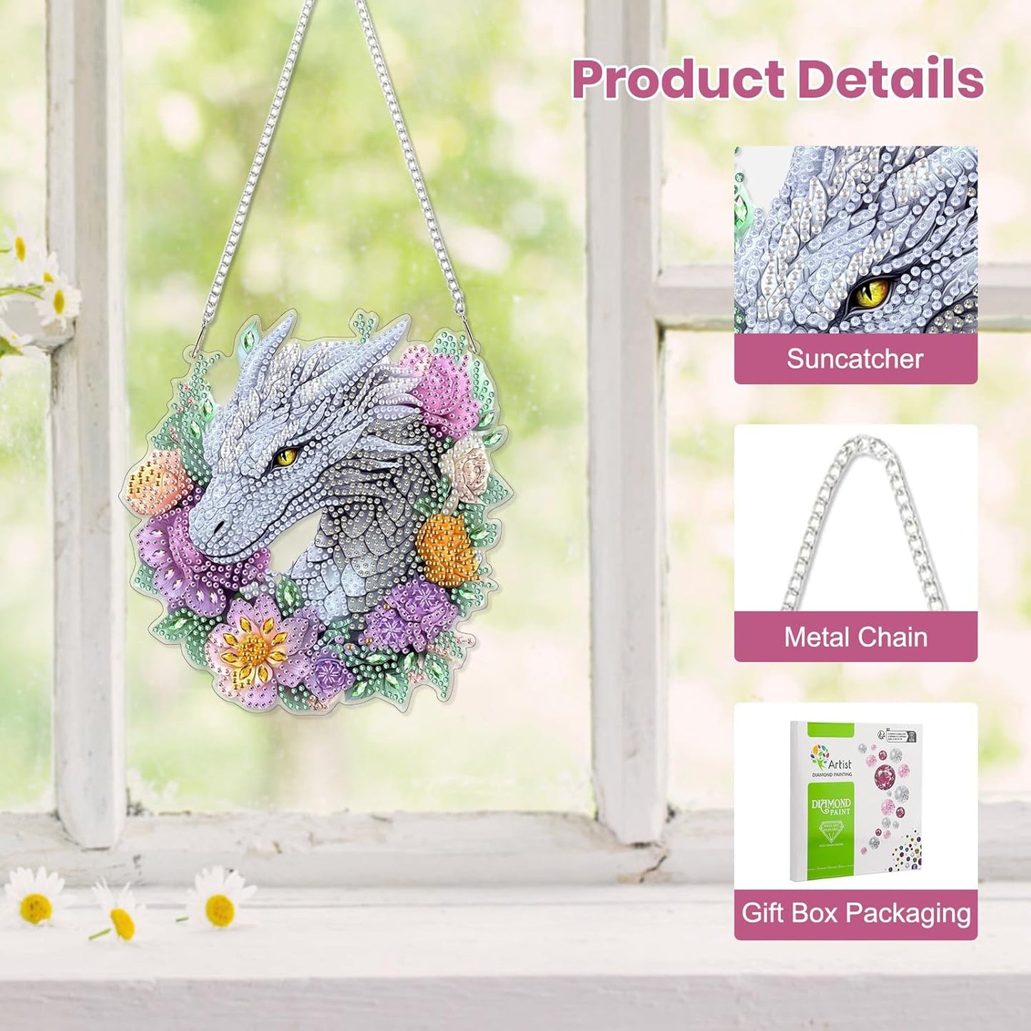 EOBROMD Diamond Hanging Art Kits for Adults, Dragon Diamond Art Painting Window Pendant Kits Suncatchers, DIY Special Shaped Rhinestone Adults, Home Wall Decor