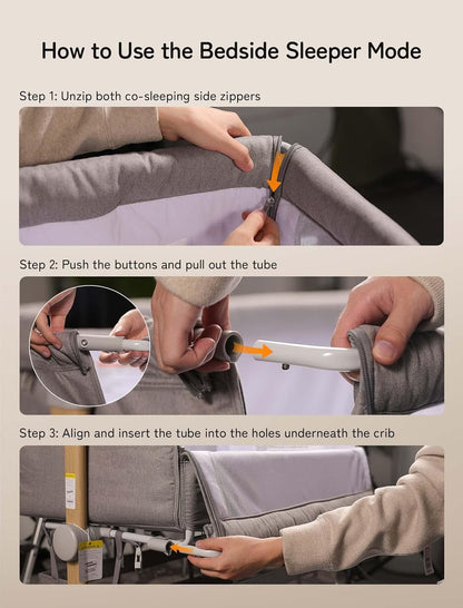 Baby Bassinet Bedside Sleeper, besrey Bedside Bassinet for Newborn Infant with Comfy Mattress, 9 Height Positions, Adjustable Bedside Crib with 360° Swivel Wheels Bassinet for Baby with Storage Basket