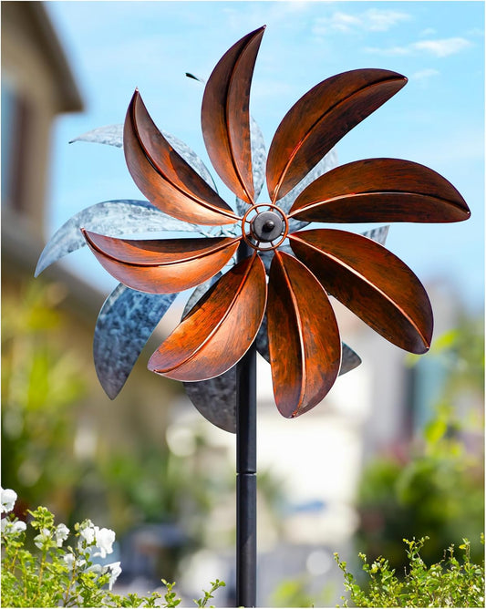 Wind Spinners Outdoor, Copper Teal Kinetic Wind Spinner with Stake, Garden Yard Spinners Windmill