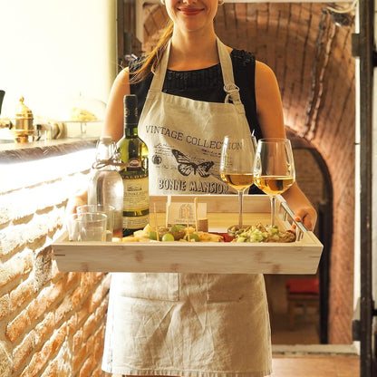 Bamboo Wood Serving Tray with Gold Polished Metal Handles, Decorative Tray Platter Coffee Table Tray Rectangular Wooden Breakfast Tray for Ottoman, Kitchen, Bedroom, Lap &Couch - 15x10.4 Inch