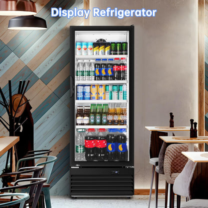 Commercial Beverage Refrigerator, 24.5 Inch 15 Cu. Ft. Drink Fridge, Display Refrigerator with Glass Door, Commercial Display Fridge with 4 Adjustable Shelves, for Shops, Restaurants, Bars