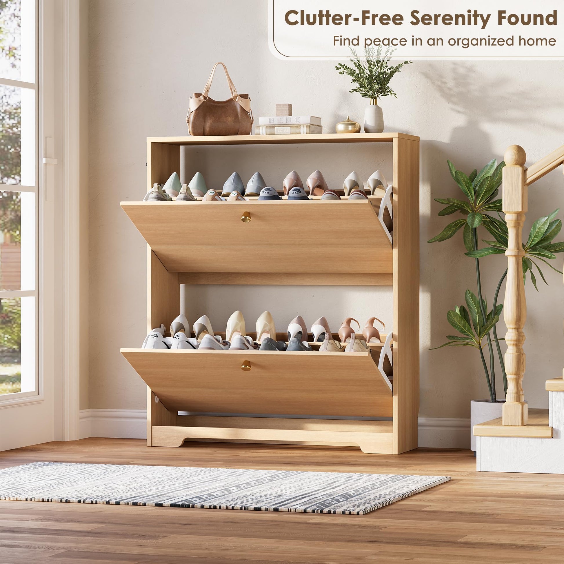Nicetree Shoe Storage Cabinet with 2 Flip Drawers, Slim Shoe Cabinet, Hidden Shoe Rack Cabinet