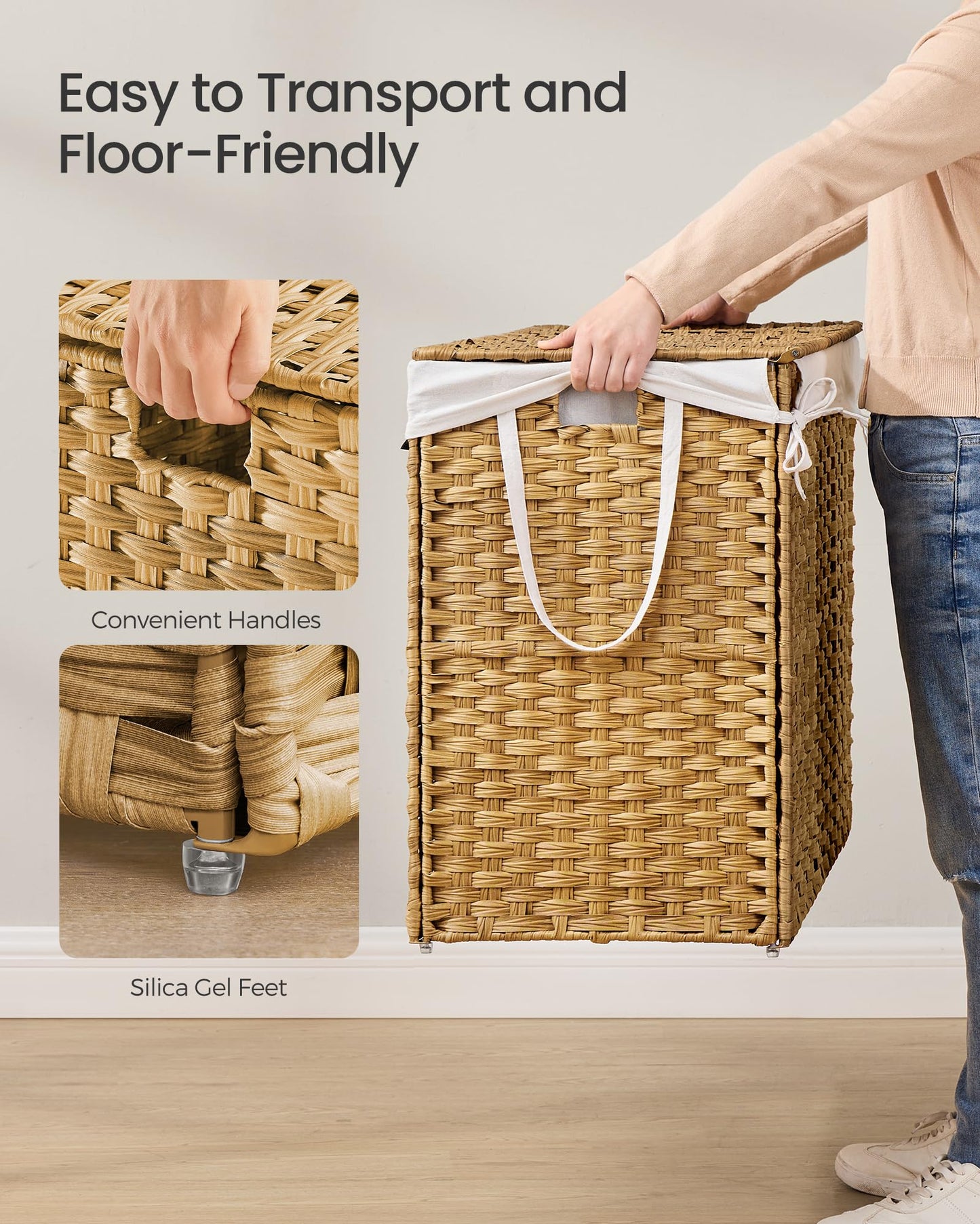 SONGMICS Laundry Hamper with Lid, 29.1 Gallon (110 L) Synthetic Rattan Clothes Laundry Basket with