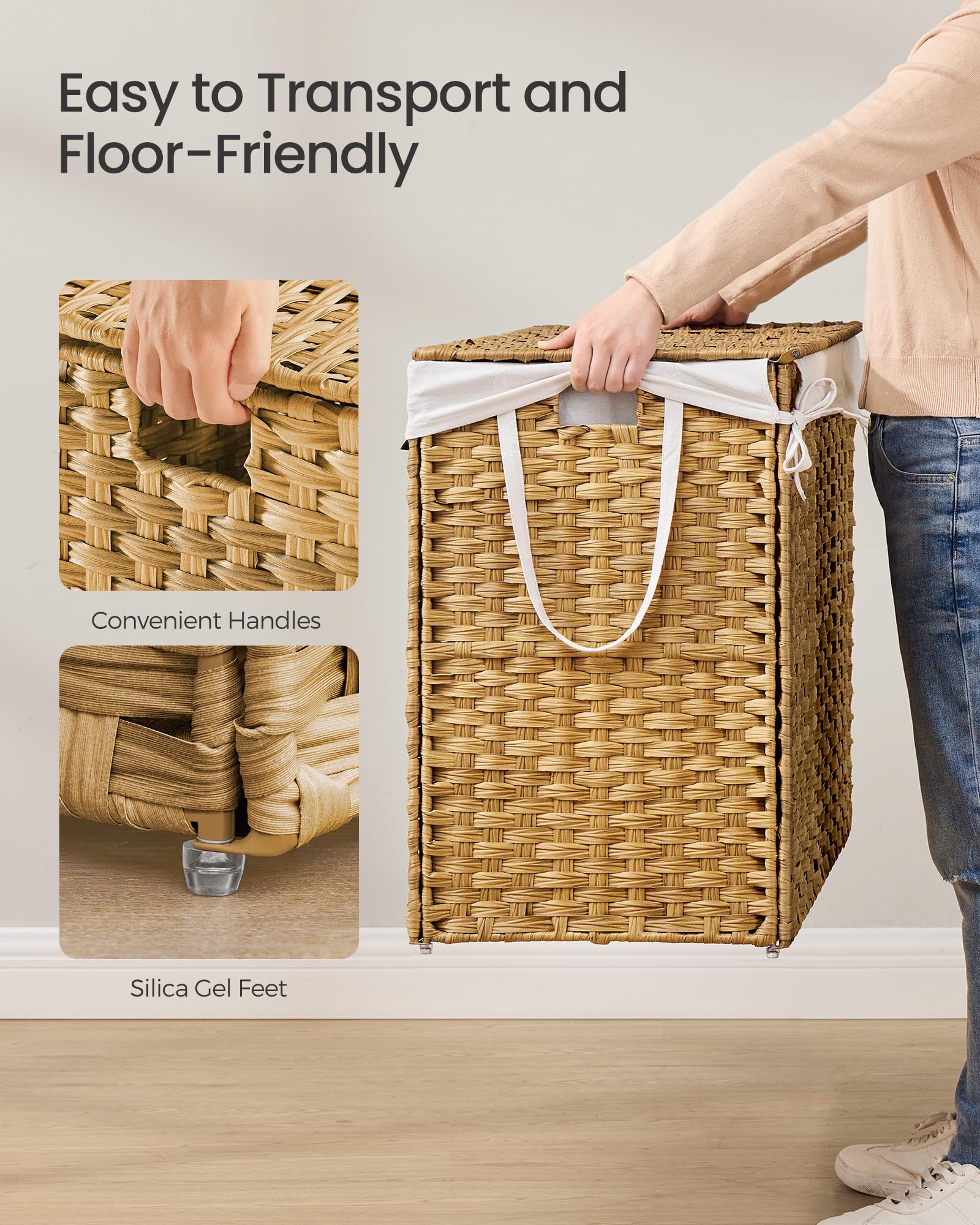 SONGMICS Laundry Hamper with Lid, 29.1 Gallon (110 L) Synthetic Rattan Clothes Laundry Basket with