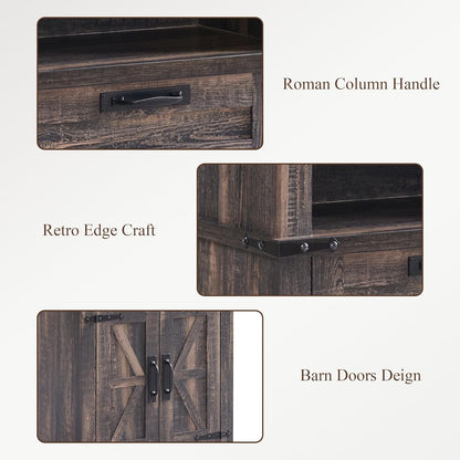 RedLemon Bookshelf with Storage Cabinet, 72" Tall Farmhouse Bookcase with Adjustable Shelves and Barn Door, 4 Tier Office Wood Bookshelf with Drawer for Office Library Living Room (Dark Rustic Oak)