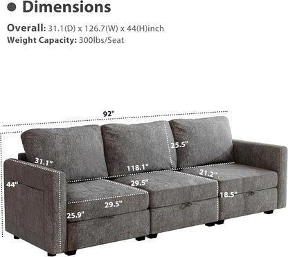 mestyl Modular Sectional Sofa Convertible Sofa Couch Set with Storage for Living Room, Modern 3 Seater Modular Sectional Couch (Grey)