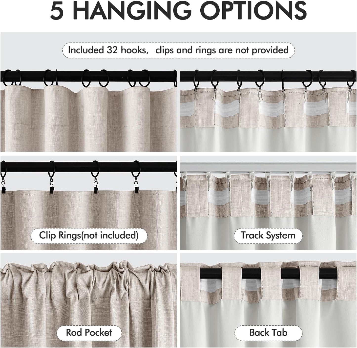 MIULEE 100% Blackout Curtains 90 Inch Long 2 Panels Set for Bedroom, Thick Luxury Faux Linen Black Out Curtain Room Darkening Back Tab Pleat Window Textured Drapes with Hooks for Living Room, Beige