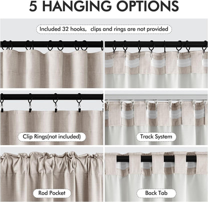 MIULEE 100% Blackout Curtains 102 Inch Long 2 Panels Set for Bedroom, Thick Luxury Faux Linen Black Out Curtain Room Darkening Back Tab Pleat Window Textured Drapes with Hooks for Living Room, Beige