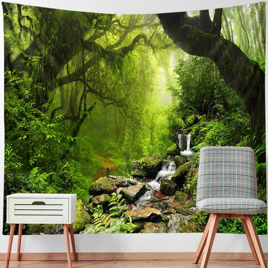 Llamazing Forest Landscape Home Decor - Living Room & Bedroom Magic Tapestry (Green Creek