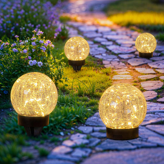 Beautyard Solar Globe Lights Outdoor USB Charged Garden Decor 3.94" Diameter 30LED 1000mAh Solar Globe Lights for Outdoor Indoor Mothers Day Gifts Holiday Decor(3.94'' Medium 4 Pack Warm White)