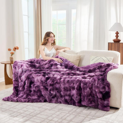 Lotus Karen Faux Fur Throw Blanket Tie-dye Violet - Big Bubble Rabbit Fluff Blanket for Couch Bed Sofa,Softest Fluffy Fuzzy Cozy Blanket,Thick Furry Plush Shaggy Warm Blankets for Women,50x60 Inches