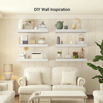 Heimlove 12 Inch Deep Floating Shelves, 48 x 12 inches Long, Large Display & Storage Shelf, Rustic Wood Wall Shelves for Fireplace Mantel, Set of 1(White)