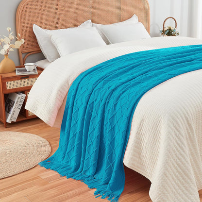 inhand Teal Throw Blanket for Couch and Bed, Soft Living Room Home Decor Knitted Twin Size Blanket, Outdoor Lightweight Breathable Summer Blanket, Farmhouse Warm Woven Decorative, 60"x80"