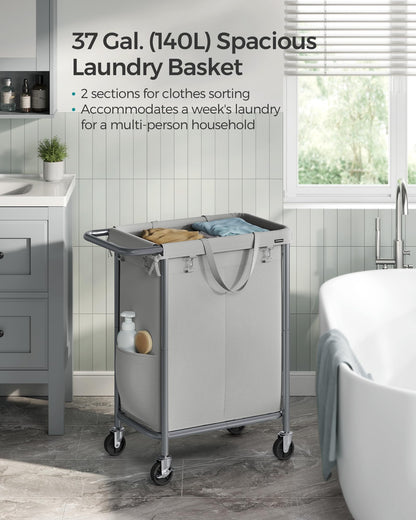 SONGMICS Laundry Basket with Wheels, Rolling Laundry Hamper, 23.8 Gallons (90 L), Removable Liner