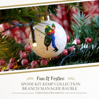 Spode Kit Kemp Christmas Ornament - Doodles Branch Manager - Fine China Whimsical Festive Keepsake, Collectible Holiday Decoration for Tree & Seasonal Decor - Holiday Ornament for Gift Giving