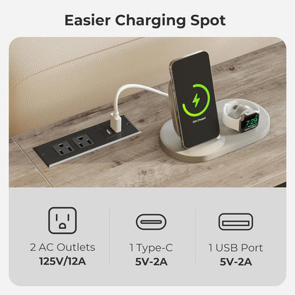 SUPERJARE 70 Inch Console Table with Outlets and USB-C Port, Extra Long Behind Couch Sofa Table with X-Shaped Design, Narrow for Entryway, Living Room, Metal Frame, Wooden Top, Grey Oak