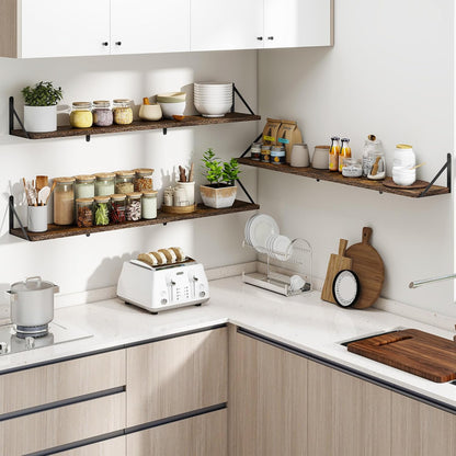 Heimlove 48 Inch Large Floating Bookshelves Set of 3,Rustic Brown Wood Wall Mounted Bookshelves,Heavy Duty Shelves for Living Room,Bedroom,Kitchen,Laundry Room Storage & Decor