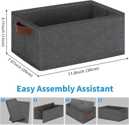 GhvyenntteS Small Fabric Storage Bins 12 Pack, 11.8" x 7.87" x 5.11" Storage Basket with Leather Handles, Closet Storage Bins for Shelves, Storage Baskets for Shelves, DVD Storage (Grey)
