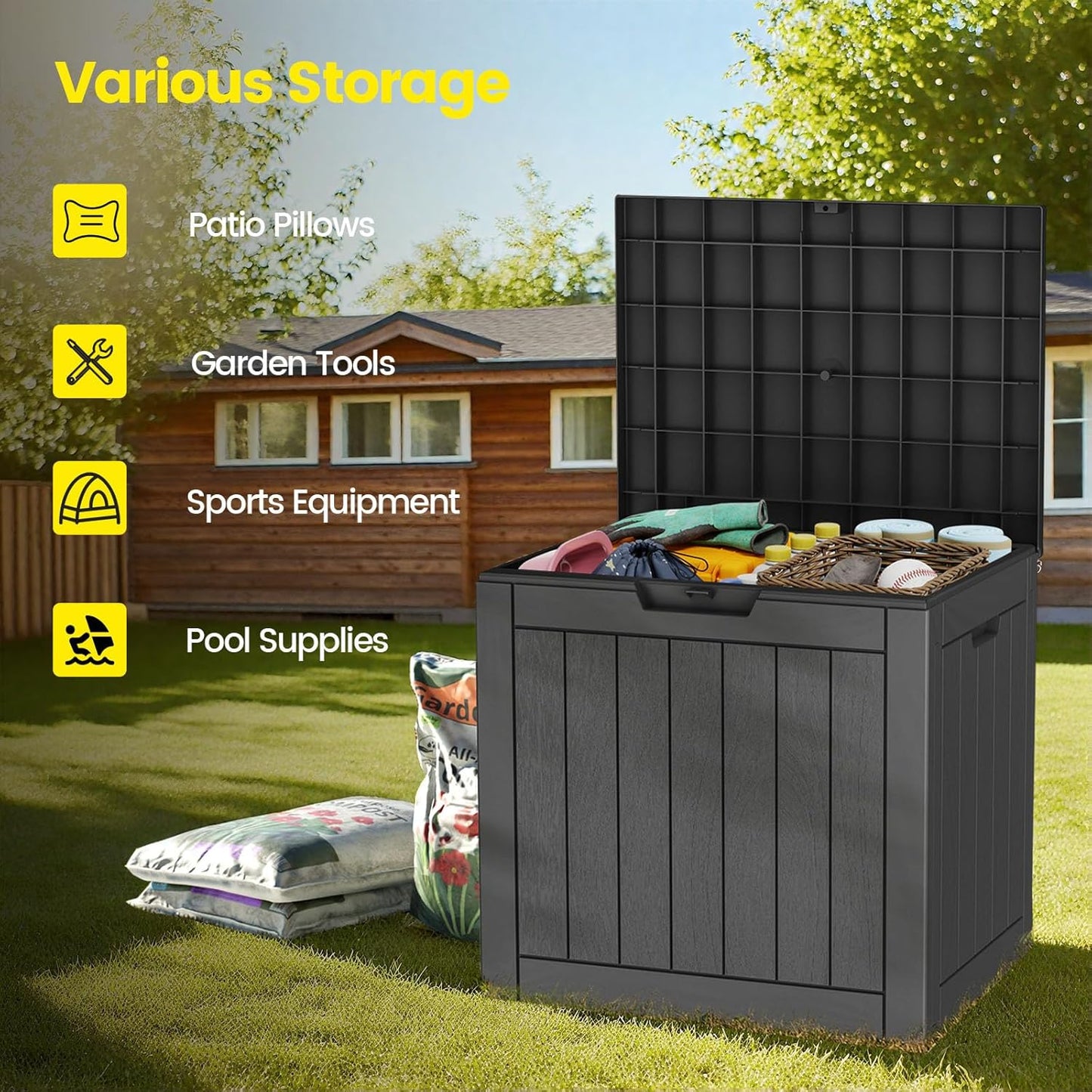 31 Gallon Outdoor Storage Box - Waterproof Resin Deck Box for Indoor & Outdoor Use, Lockable & UV Resistant Storage Bin for Package Delivery, Patio Cushions, Gardening Tools - Black