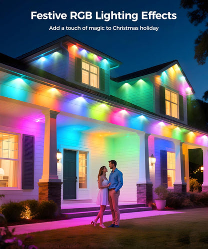 POOFZY Permanent Outdoor Lights for House, 150ft RGB+IC Smart Outdoor Decor, 50 Scene Modes, App/Remote Control, IP68 Waterproof, for Christmas, Holiday, Daily & Pool Party Decor, House Roof Lighting