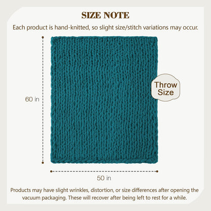 Carriediosa Chunky Knit Throw Blanket 50" X 60", 100% Hand Made Large Chenille Loop Yarn Soft Fluffy Throws for Couch Sofa Bed, Big Crochet Cozy Heavy Thick Cable Woven Blankets, Teal