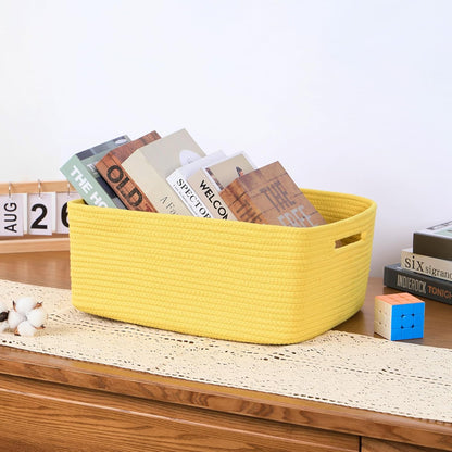Large Storage Baskets for Organizing, Closet Shelf Baskets for Clothes Blanket Towels, Baby Nursery, Toy Bins Box, Woven Rope Baskets, 17 x 13 x 7.5”, 4 Packs Yellow