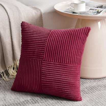 Fancy Homi 2 Packs Burgundy Red Decorative Throw Pillow Covers 20x20 Inch for Living Room Couch Bed Sofa, Farmhouse Boho Home Decor, Soft Corss Corduroy Patchwork Accent Cushion Case 50x50 cm