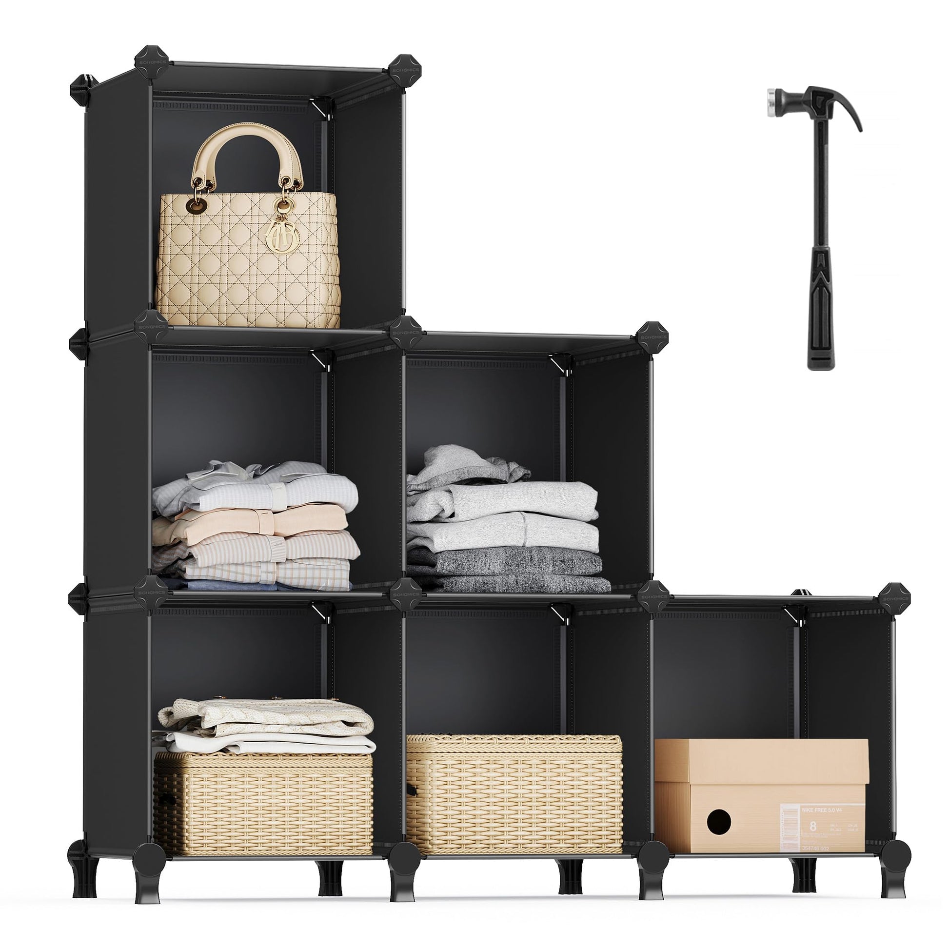 SONGMICS 6 Cube Storage Organizer, Modular Bookshelf, Plastic Shelves