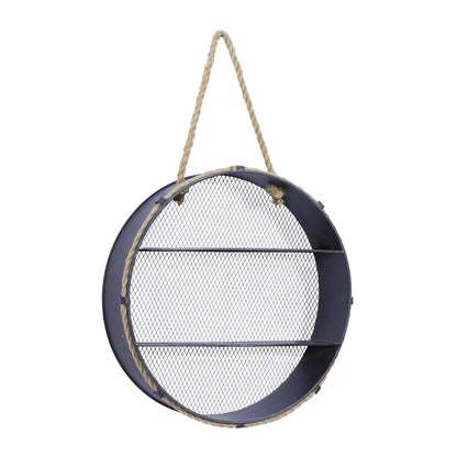 Deco 79 Metal Round 2 Shelves Wall Shelf with Hanging Rope, 24" x 6" x 24", Black