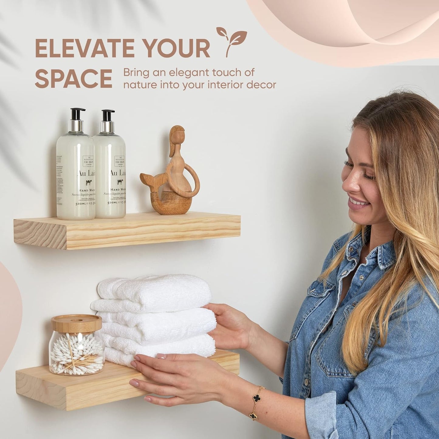 Homeforia 12 inch Natural Floating Shelf, High End Solid Real Wood 12inch Small Floating Shelves for Wall Mounted, Natural Wooden Floating Shelves, Heavy Duty Bracket, 12 X 6.5 X 1.75 in, Set of 3