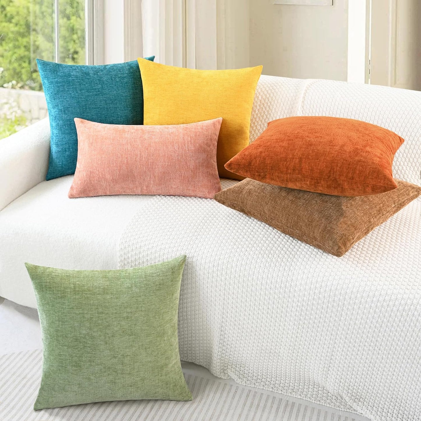 CaliTime Throw Pillow Covers Decorative 26 X 26 Inches Pack of 2 Cozy Chenille Cushion Cases for Couch Sofa Bed Living Room Home Apricot Brown