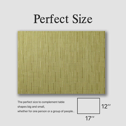 Placemats Set of 6 - Easy Clean Woven Vinyl Placemats for Dining Table, Indoor/Outdoor Place Mats, Washable PVC Table Mats （Pea Green）