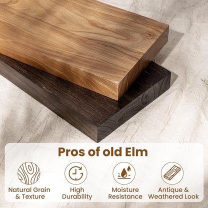 72" Floating Shelves for Wall, Rustic Elm Wood Floating Shelf for Home Decor, Wall-Mounted Display Shelves with Heavy-Duty Bracket, Long Floating Shelf for Bathroom, Kitchen, Natural Color