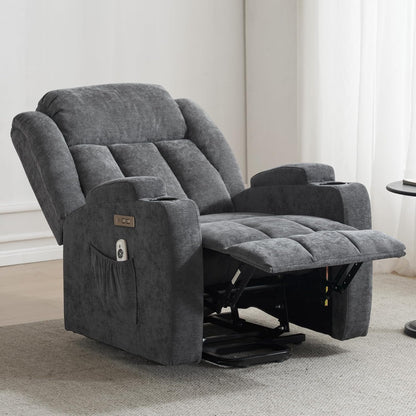 Power Lift Recliner Chair for Elderly with Massage and Heat, Recliner Chairs for Adults, Upgraded Fabric Reclining Sofa Chair with USB & Type-C Ports and Cup Holders, L1188(Grey)