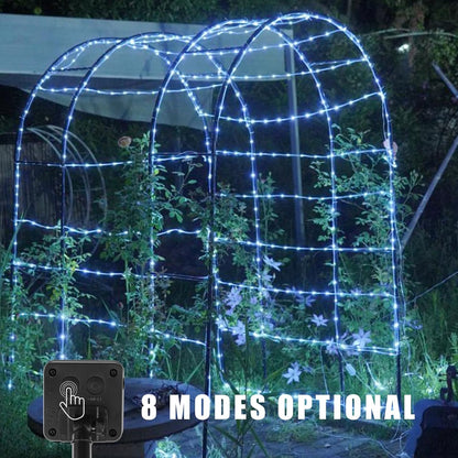 YEGUO 2 Packs Each 33ft 100 LED Solar Rope Lights Outdoor Waterproof, White String Lights for Outside, 8 Modes Fairy Lights in Clear Thin Tube for Camping Fence Patio Garden Trampoline Deck