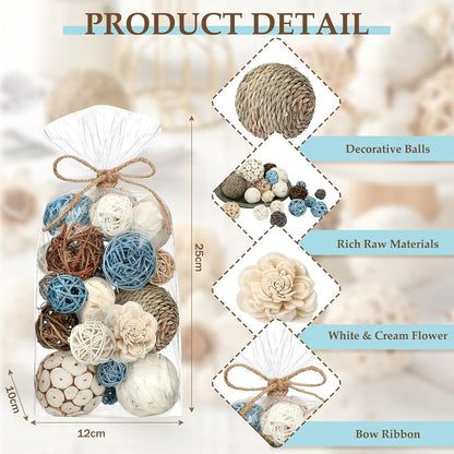 Riceshoot 2 Pack Decorative Balls Potpourri Bowl Filler Decor Natural Vase Bowl Filler Assorted Spherical Rattan Twigs Wicker Balls Cotton for Home Centerpiece(Blue)