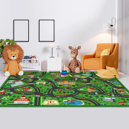 Kids Carpet Playmat Rug 6 x 9 ft Player Car Rug, City Life Traffic Road Map Mat Educational Game Area Mat for Toddler Children Playroom Classroom Bedroom(Green)