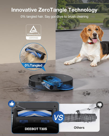 ECOVACS DEEBOT T30S PRO Robot Vacuum and Mop, 11000Pa, TruEdge Adaptive Edge Mopping, ZeroTangle Technology, AI Instant Re-mop, Self-Emptying & Refilling, AI Obstacle Avoidance