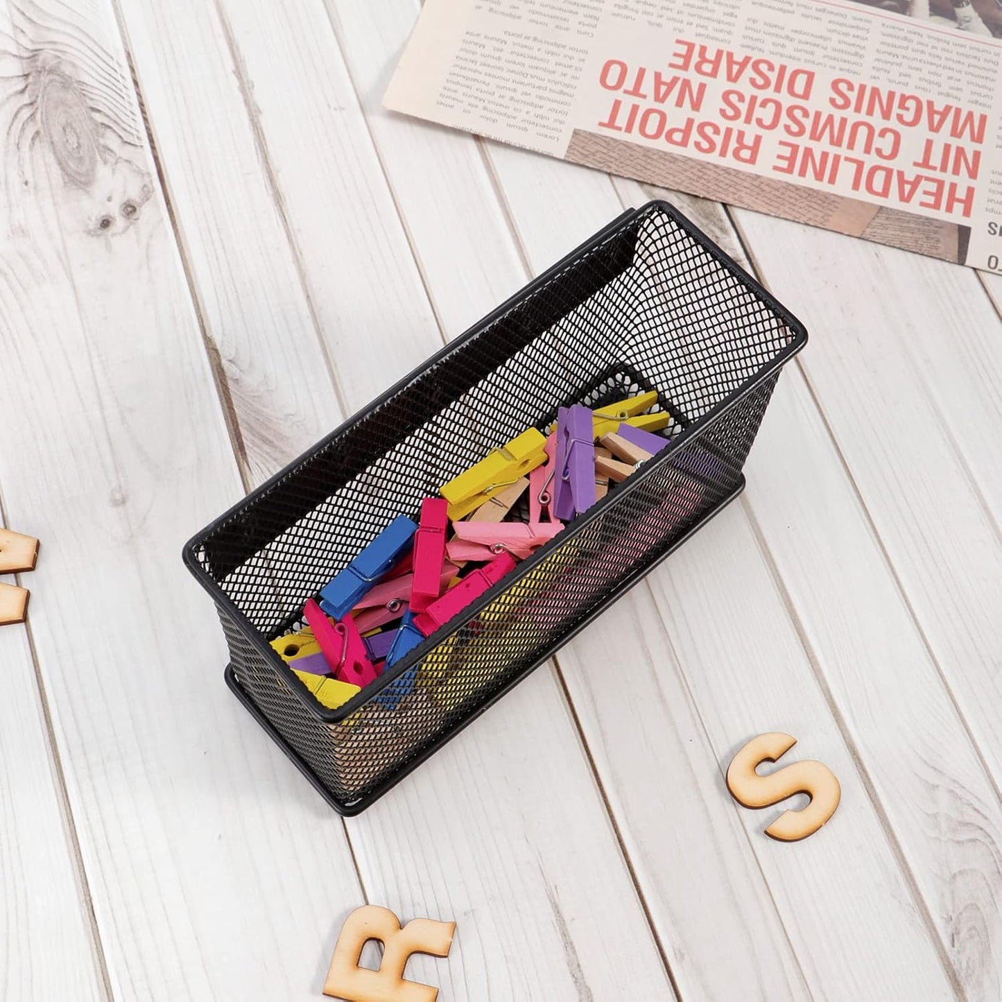 Magnetic Storage for Locker Baskets Organizer Black Magnetic Basket with 5 Strong Magnets, Magnetic Locker Organizer Holder for Whiteboard Office, 6.29'' × 2.28'' × 3.54''