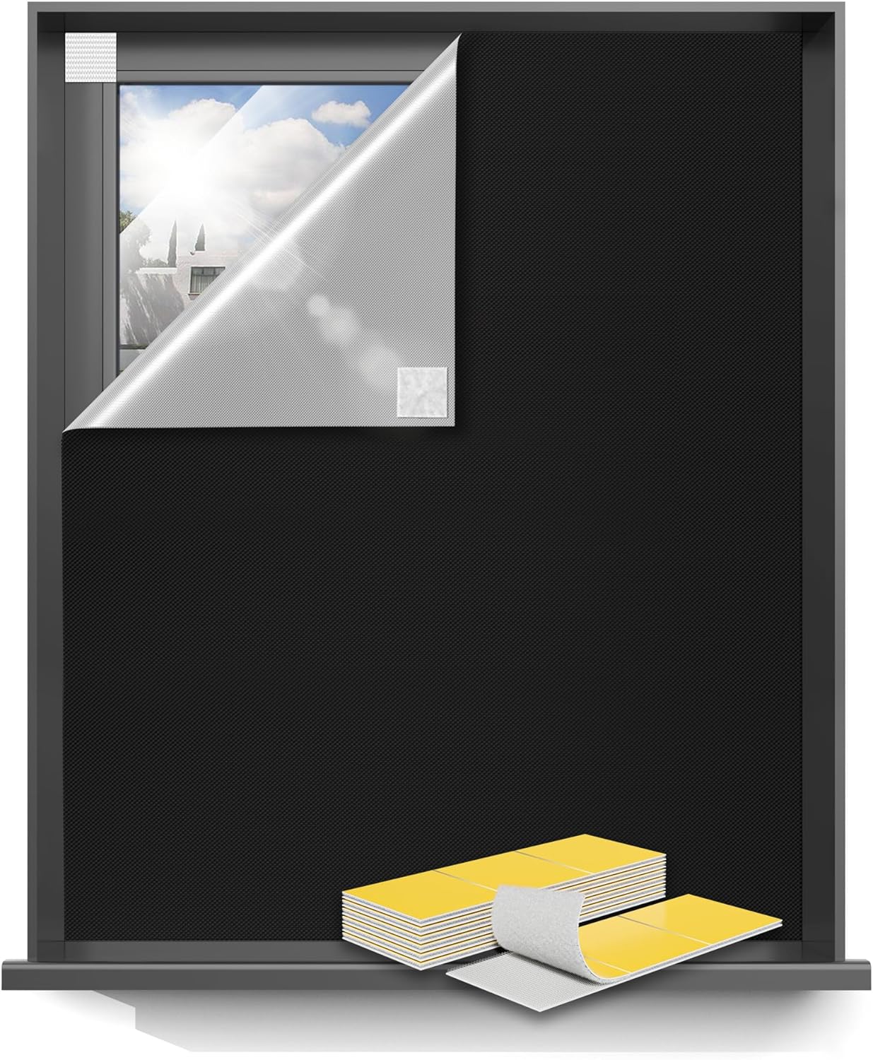 Sumobaby Blackout Curtains for Bedroom Portable 114"x57",No Drill Black Out Shades with Upgraded Hook&Loop Tapes,100% Blackout Window Cover,Easy to Cut Fit Blinds for Bedroom,Nursery(2 Panels,Black)