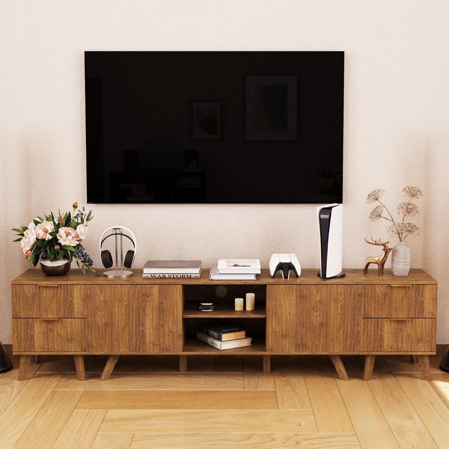 Fluted Nightstand Set of 2, Mid Century Modern 2 Drawer Dresser for Bedroom, Small Dresser Night Stand Side Table End Table with Wood Fluted Drawer Storage for Bedroom Closet(Walnut)