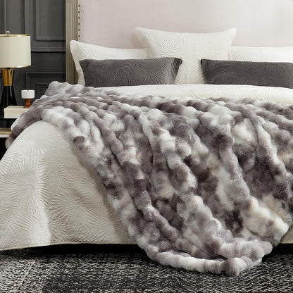 Cozy Bliss Faux Fur Throw Blanket for Couch, Fuzzy Soft Plush Thick Bubble Blanket for Sofa Bedroom Living Room, 60 * 80 Inches Tie-dye Taupe