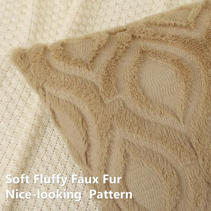 decorUhome Throw Pillow Covers 16x16 Inch Set of 2, Soft Plush Decorative Faux Fur Light Brown Solid Couch Pillow Covers, Accent Farmhouse Neutral Square Euro Pillow Cases for Sofa Bed Living Room