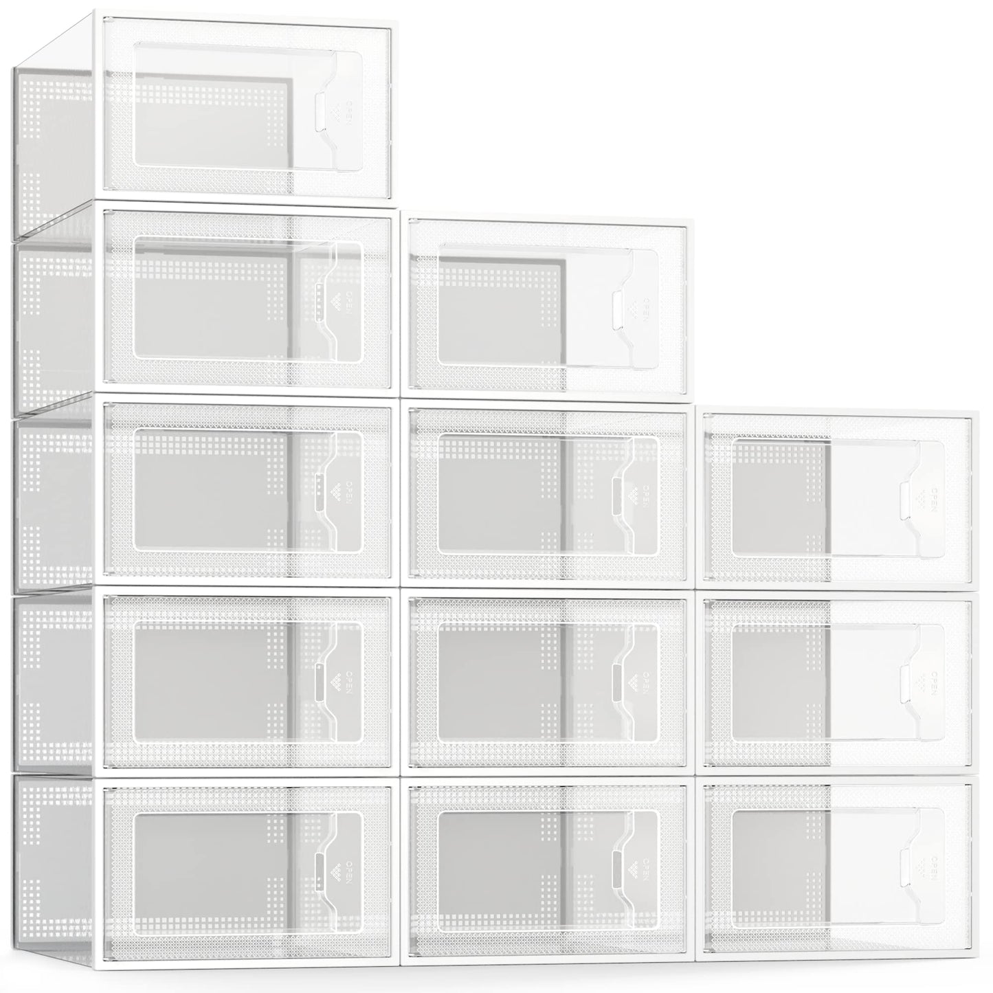 SEE SPRING 12 Pack Shoe Storage Box, Clear Plastic Stackable Shoe Organizer for Closet, Space