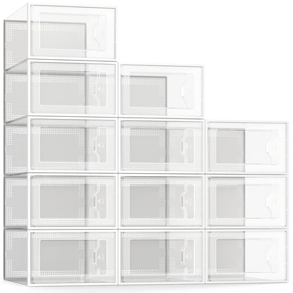 SEE SPRING 12 Pack Shoe Storage Box, Clear Plastic Stackable Shoe Organizer for Closet, Space