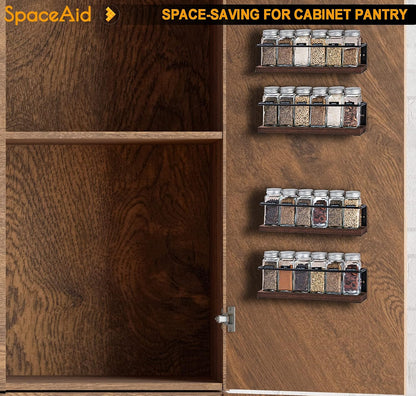 SpaceAid Spice Rack Organizer for Cabinet Door or Wall Mount (4 Pack) with 415 Spice Labels - Wood Hanging Seasoning Shelf for Cupboard Pantry or over the Stove