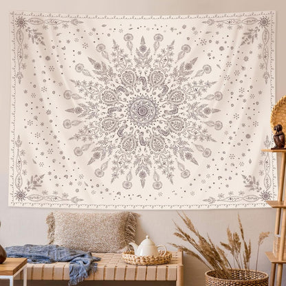 Lunerfex Boho Floral Tapestry Mandala Wall Tapestry, Cute Tapestries for Bedroom Beige Flower Tapestries Wall Hanging for Bedroom Living Room Decor Beige-1 60"x80"