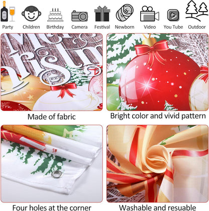 Irenare Christmas Backdrop Merry Christmas Banner Party Decoration Xmas Photography Background Photo Props for Winter Holiday New Year Eve Family Party Decoration Supplies(Large Xmas Ball)