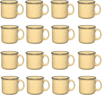 Set of 16 Ceramic Campfire Mugs – 15 Oz, Yellow – Coffee & Tea Cups for Home, Work, Travel, Camping – Customizable, Great for DIY, Events, Companies