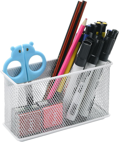dedoot Magnetic Pencil Holder for refrigerator Storage Magnetic Basket Mesh White Strong Magnetic Pen Holder for Refrigerator,Whiteboard, Locker, Home and Office Organizer, 6.3x2.3x3.6inch